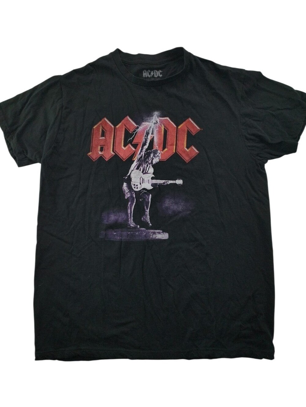 AC/DC Women's L Unisex Angus Young Lightning Graphic Band Tee Black Unisex Y2K